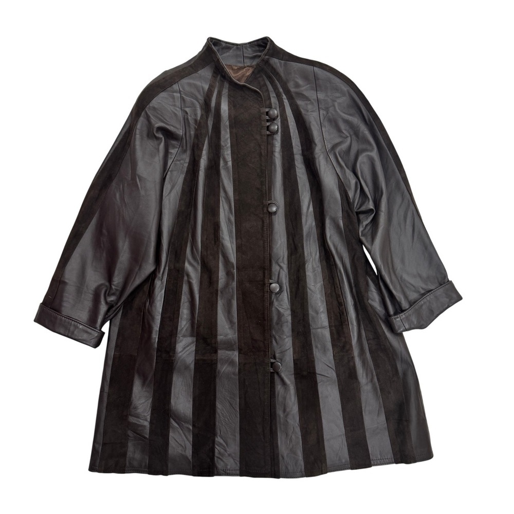 Vintage DM Leatherwear Brown Striped Coat Suede Panel Size Small Medium - Picture 6 of 15